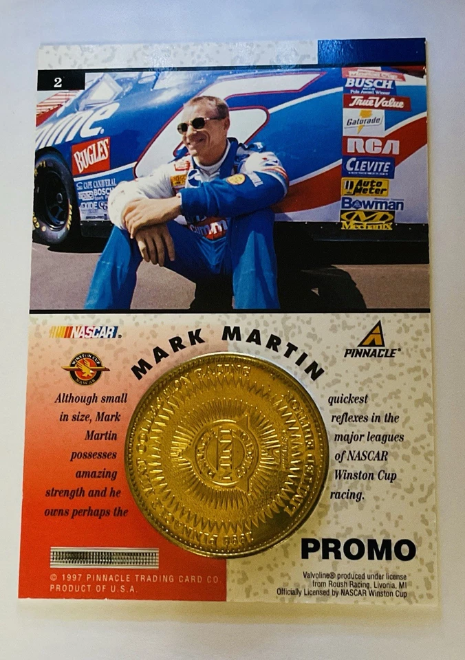 1997 Pinnacle Mint Mark Martin Promo #2 With Gold Color Coin - Image 2 of 2