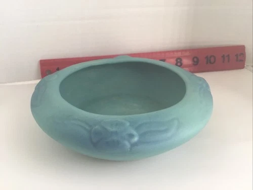 Vintage Van Briggle Pottery Flower Vase Crocus Squatty Blue Green