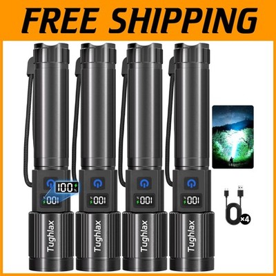 High Lumens Rechargeable Flashlights 4 Pack with LCD Display