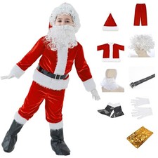 AMHSCOCA Kids Santa Costume 9PCS Christmas Santa Claus Costume for Kids Santa...