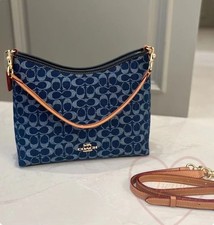 Coach classic denim monogram Laurel zipper shoulder/crossbody bag 12 9 4in