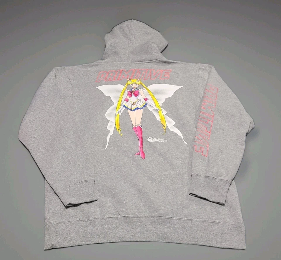Primitive X Sailor Moon мужской серый толстовка с капюшоном размер большой новый без ЯРЛЫКОВ - Изображение 2 из 4