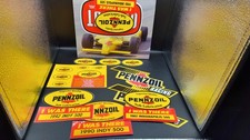 VINTAGE 1980 PENNZOIL . GUMOUT STICKERS AND #4 JOHNNY RUTHERFORD PROMO PHOTO