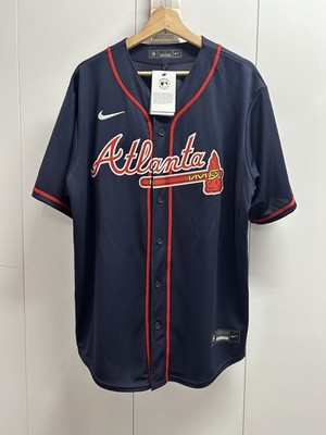 NEW Men Nike MLB Atlanta Braves #13 Ronald Acuna Jr. Navy Baseball Jersey Size L