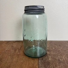 Antique 1900-1910 Ball Mason No Shoulder Lazy L Jar Original Zinc Lid & insert