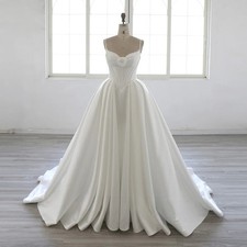Spaghetti Straps V Neck Chapel Train Ball Gown White Wedding Dresses Lace-up