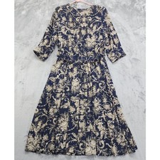 Vintage 80s Pellini by Von Bramlett Dress Size 14 Blue Tan Floral Belted Pleated