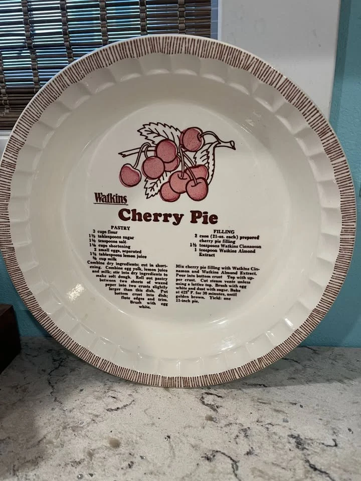 Vintage Watkins Cherry Pie Recipe 11" Pie Dish Baking