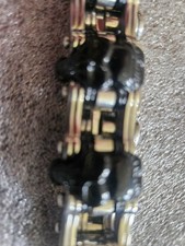 8.5" Stainless Steel Motorcycle Chain Link with 3 Black Resin Skulls Bracelet