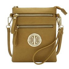 Small Multi Zipper Pockets Crossbody Bag with Detachable Wristlet Mustard