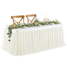 6Ft Rectangle Table Skirt Wrinkle Resistant Polyester Table Skirt for Party
