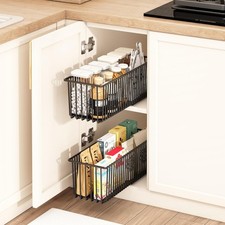 Pull Out Wire Basket Kitchen Larder Base Unit Cupboard Drawer Storage Set of 2