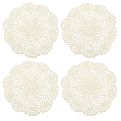 Crochet Doilies, 4Pcs 8 Inch - Handmade Crochet Cotton Coaster (Beige)