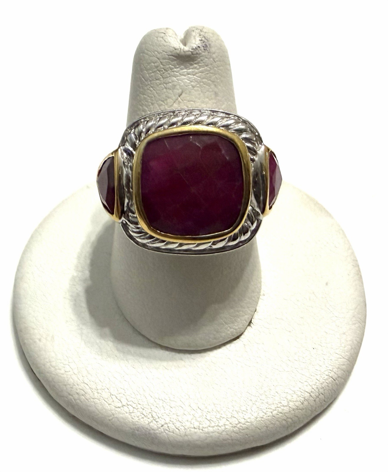 Sterling Silver Two Tone Natural Ruby Ring Sz 8 - image 1