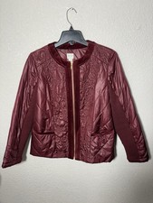 Zenergy by Chico s Women s Quilted Embroidered Zip Jacket Burgundy Size 1