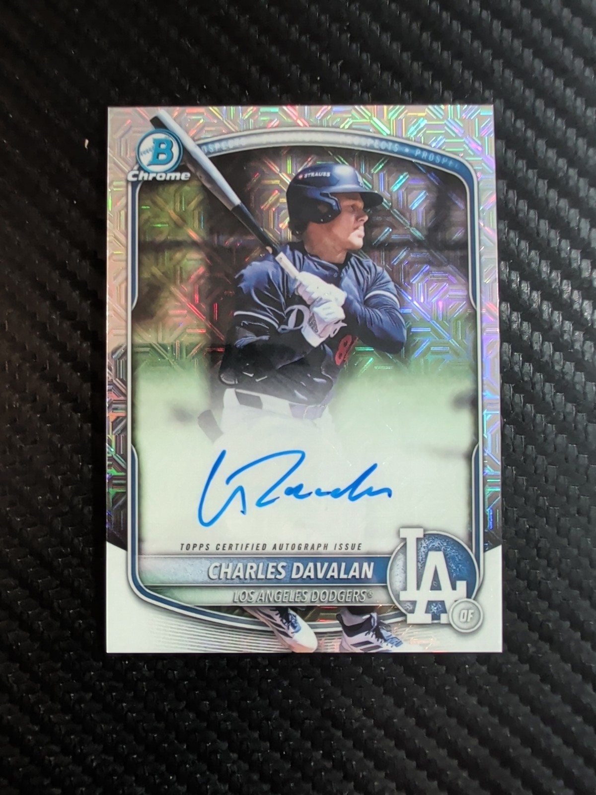 2025 Bowman Draft Charles Davalan Chrome Auto #BMA-CD Mojo Refractor Dodgers