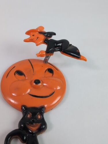 ORIGINAL VINTAGE ANTIQUE HALLOWEEN PLASTIC TOY DECORATION WITH FULL MOON 6 1/2" - Picture 4 of 7