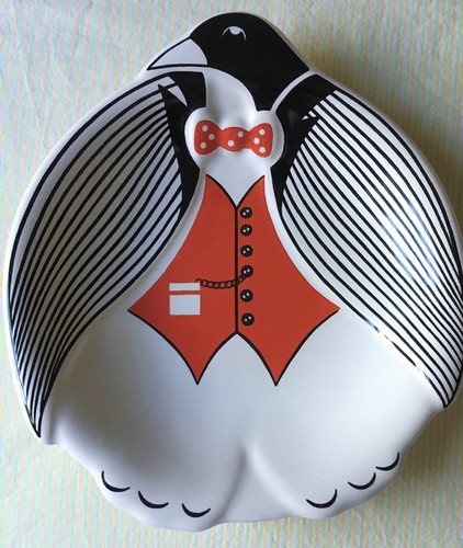 Raro piatto ceramica Waechtersbach West Germany Pinguino in smoking nero bianco rosso - Foto 2 di 5