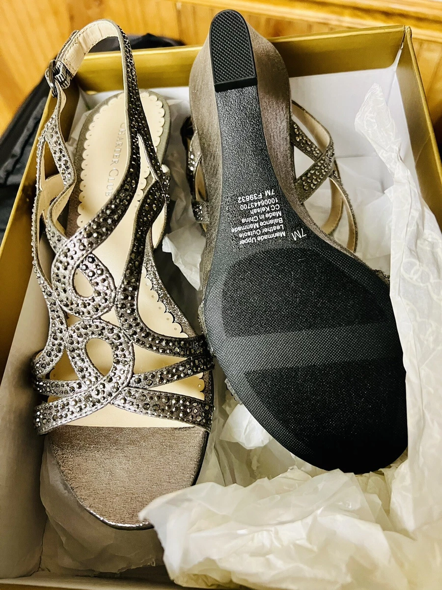 Charter Club Kelsah Metallic Embellished Wedge Sandals Women s Size US 7 M NEW