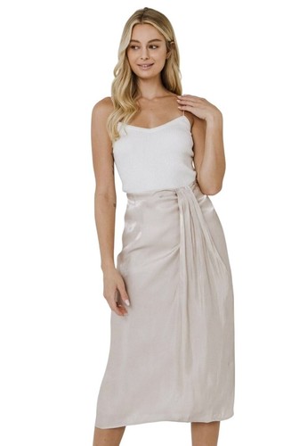 Endless Rose Metallic Effect Pleated Women's Midi Skirt Sz M 6-8 Champagne Beige - Picture 2 of 14