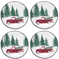 🎄Winter Wonder Lane Buffalo Plaid Retro Truck Appetizer Plates 6.75"🌟Set Of 4