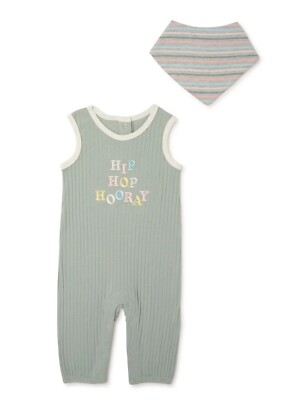 12 M to Celebrate Baby Unisex Easter Romper & Bandana  2pc Outfit  green Hip Hop