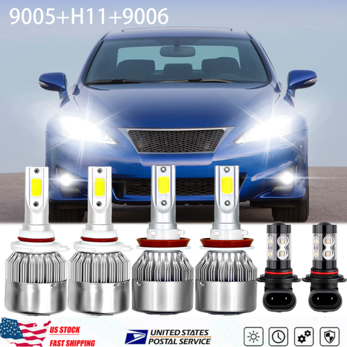 For Lexus IS250 IS350 2006-2010 6PCS 6000K Combo LED Headlight + Fog Light Bulbs