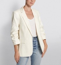 Frame Oversized Cream Stripe Pleated Boyfriend Blazer Size S Rrp £600