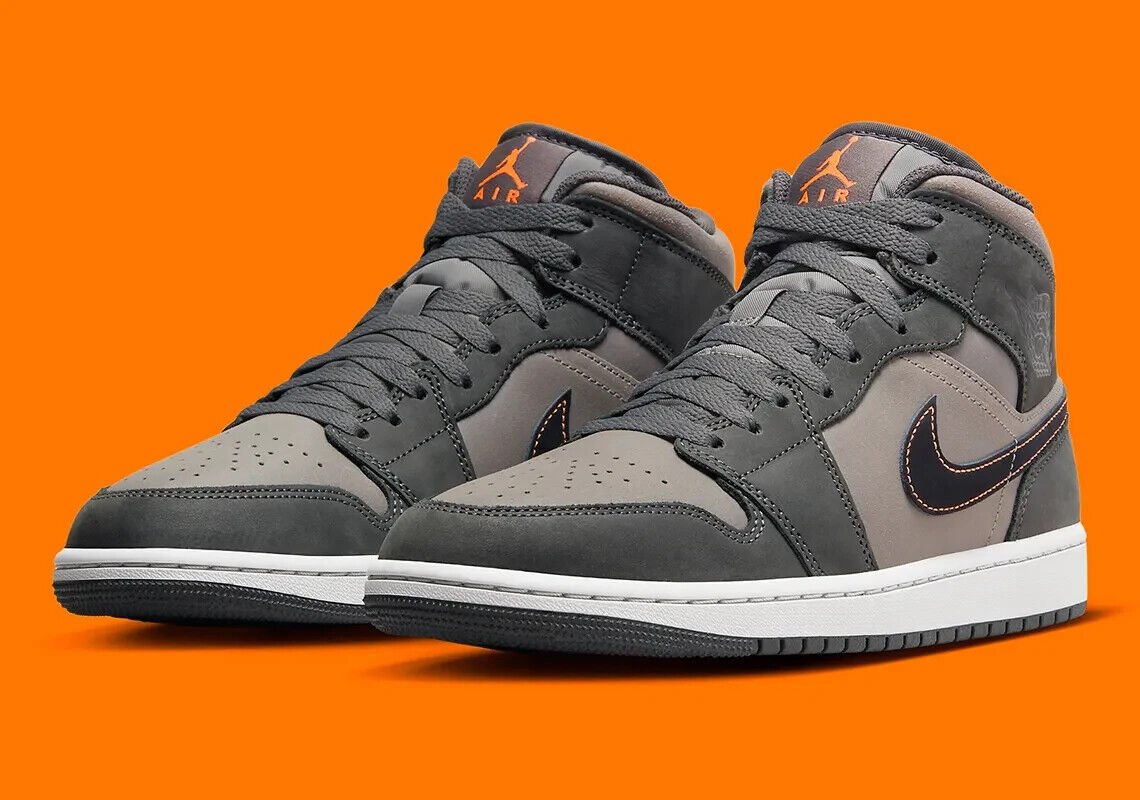 Nike Air Jordan 1 Mid 'Night Stadium' Orange Grey FQ8338-017 Men's Sizes New