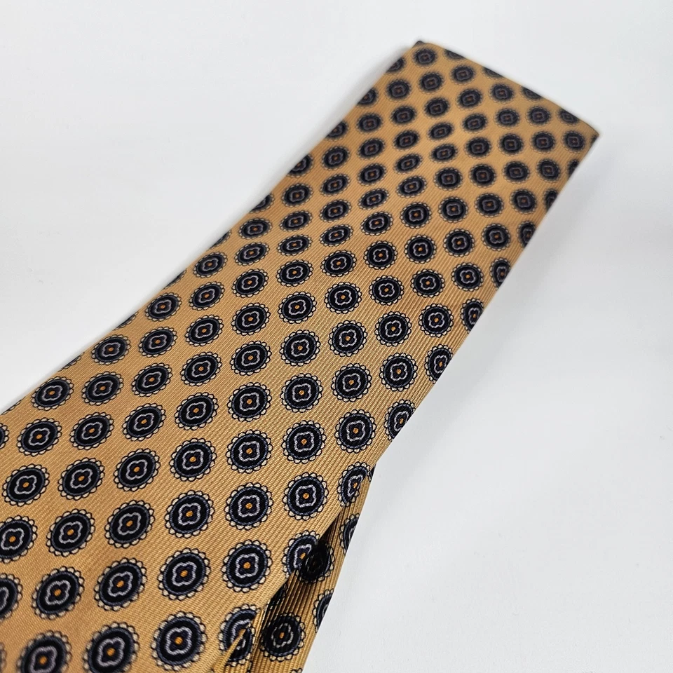 Corbata JZ Richards Seda Floral Medallón Marrón Dorado Gris Negro Seda EE. UU. Micro Rayas Foto 3 de 4