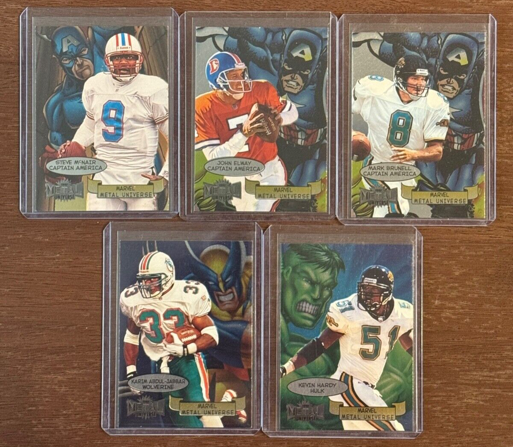 1997 Skybox Metal Universe Marvel Football 5 Card Lot Capt Ameri Wolverine Hulk