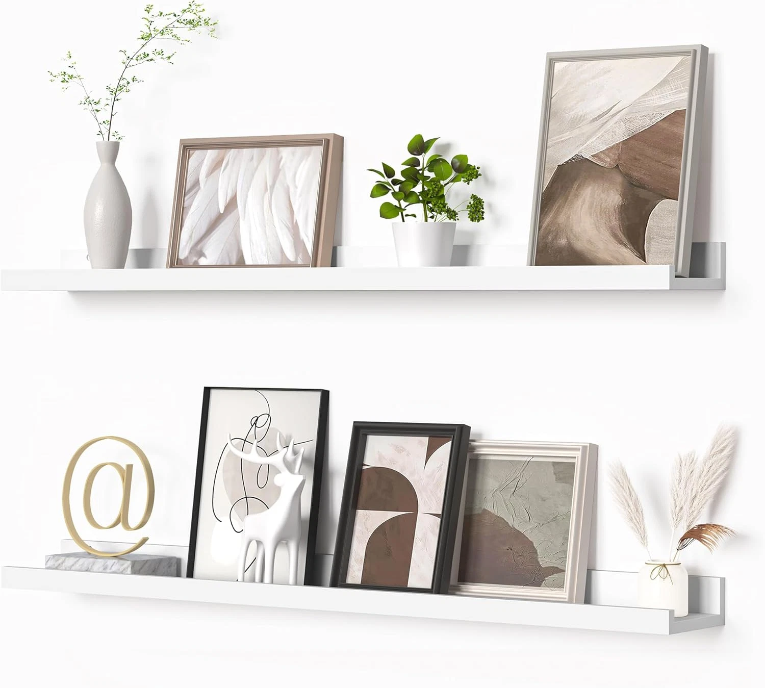 Floating Picture Ledge Shelf Set of 2 - 36 Inch Wall Mounted Decor - White