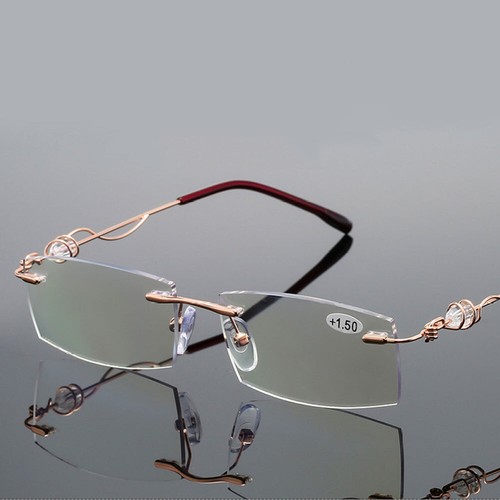Women Rimless Reading Sun Glasses Blue Light Blocking Gradient Rectangle Readers - Picture 5 of 22