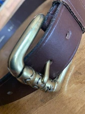 Cartoni  Brown Leather Belt Gold Roller Buckle 32” X 1 3/8”