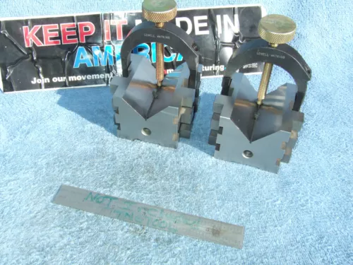 V BLOCKS (2) W/CLAMPS USED TOOLMAKER MACHINIST MADE CLEAN VINTAGE OLD TOOLING DW