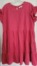 Adyson Parker Dress Womens Size XL Pink Babydoll Linen Blend Tiered Cap Sleeve 