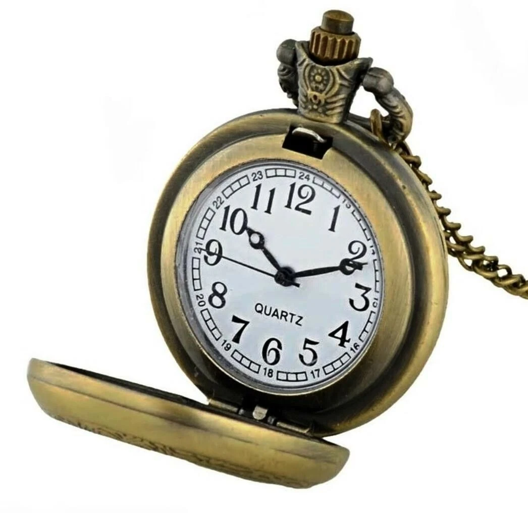 Snoopy on Dog House Cartoon Glass Dome Bronzetone Pendant Pocket Watch