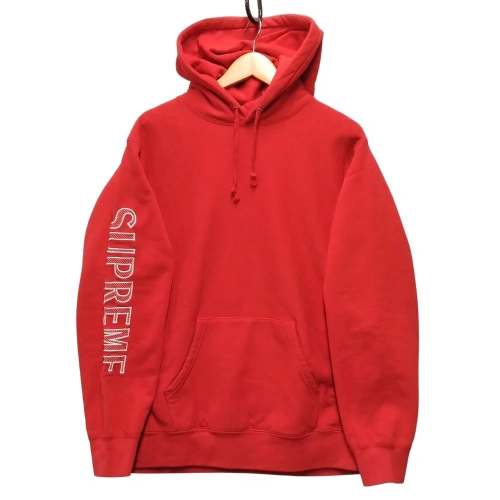 Sweat à capuche broder manches SUPREME rouge L authentique / 36759
