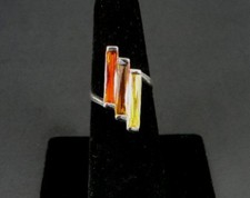 Ring Sterling Orange Yellow Three Stone Pattern Fall Colors Silver Size 5 1/2