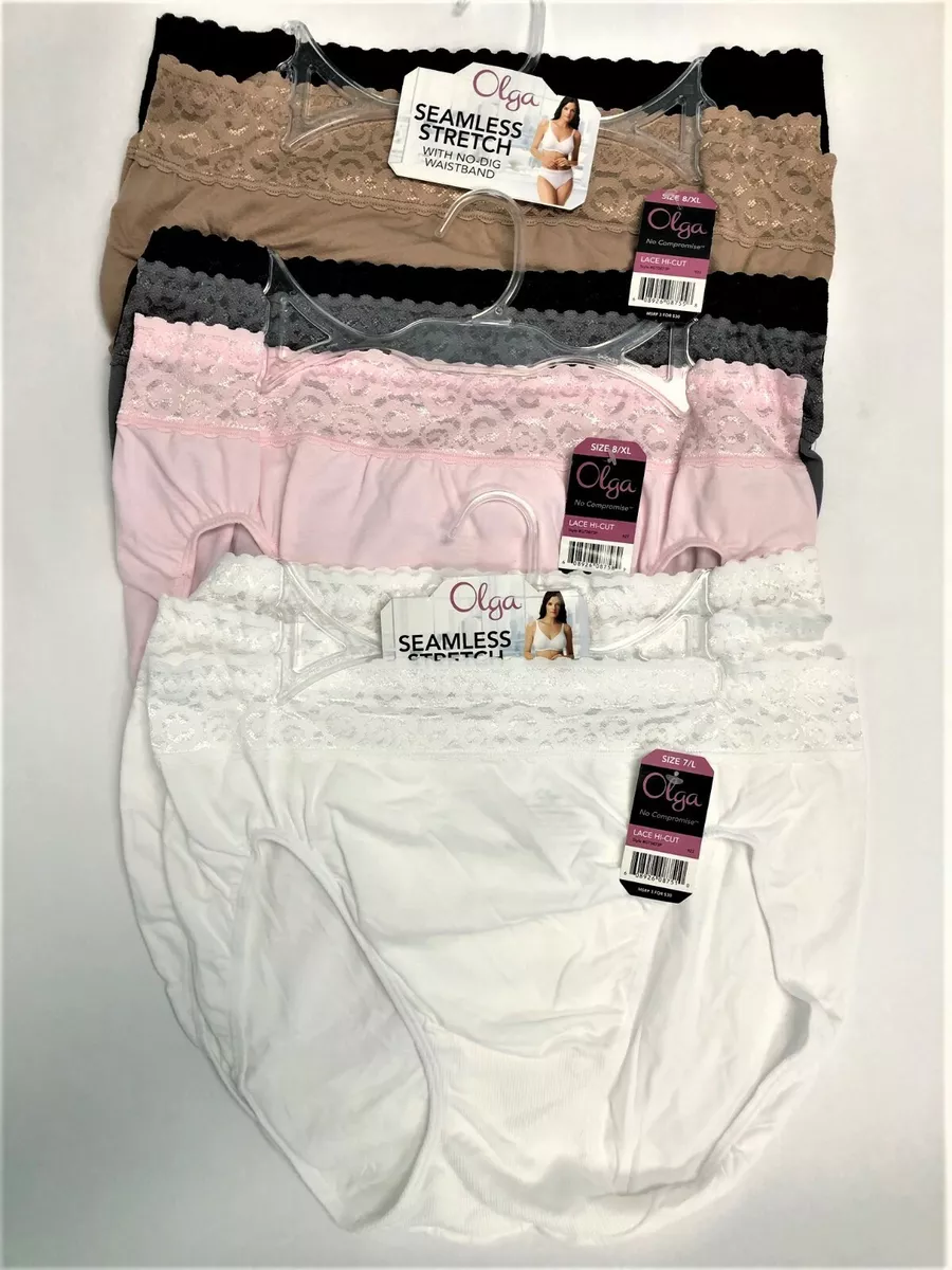 Olga No Compromise Seamless Stretch No Dig Waistband Lace Hi Cut Panties 3 Pair