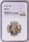 1955 Washington Quarter NGC MS65 Nicely Toned