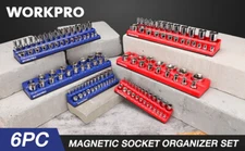 WORKPRO Magnetic Socket Organizer Set 6 PC Socket Holder Kit 1/4'' 3/8'' 1/2''