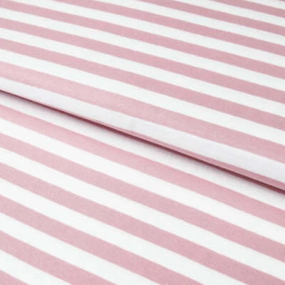 STOFFE KUDELLINO Baumwolljersey "gestreift rose weiß 1cm" - Jersey Stoff Streifen