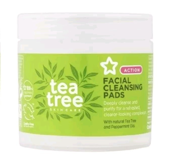 2 X Superdrug TEA TREE Facial Face Cleansing Pads  40 Pads （80 Pads ）