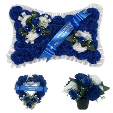 Grave Flowers wreath pillow blue Memorial Grave Tribute Funeral