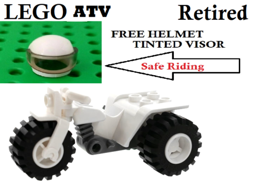 LEGO ATV 3 Wheeler White Motorcycle Minifigure Off Road Minifigure FREE HELMET - Picture 1 of 1