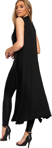 Women's Sleeveless Maxi Long Length Boyfriend Cardigan Collar Long Floaty Duster - Picture 21 of 36