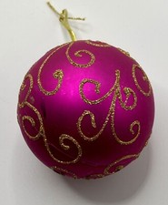 Hot Pink 3  Glitter Embellished Swirl Gold Christmas Ornament Holiday Gorgeous