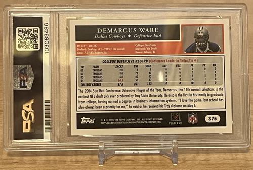 Topps 2005 50 aniversario radiocontrol Demarcus Ware #375 PSA 9 Troy/Dallas Cowboys - Imagen 4 de 4