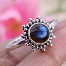 Labradorite Ring Solid 925 Sterling Silver Natural Gemstone Jewelry For Her E 39